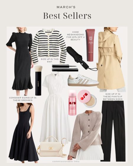 March’s bestsellers!
Trench coat
Midi dress
Shirt dress
Trousers
Cardigan
Summer dress
Striped knit
Setting powder
Makeup setting spray
Travel umbrella
Tinted lip balm
Adidas Sambas
Top handle bag 

#LTKSeasonal