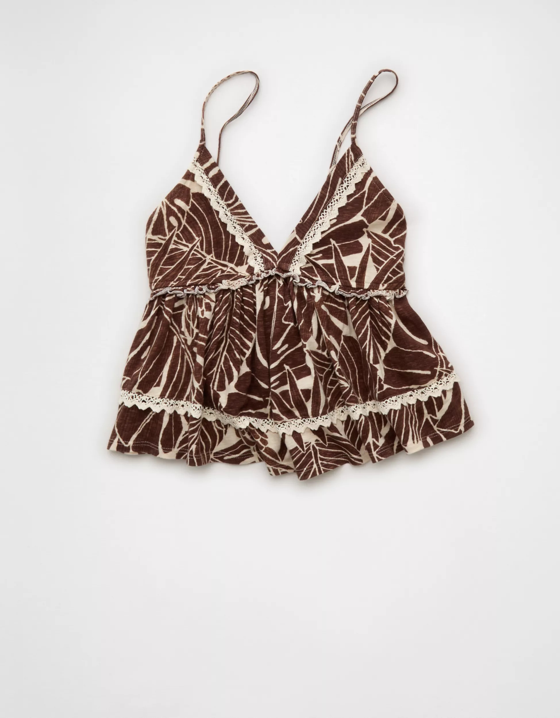 AE Sunchaser Lace Trim Babydoll Tank Top | American Eagle Outfitters (US & CA)