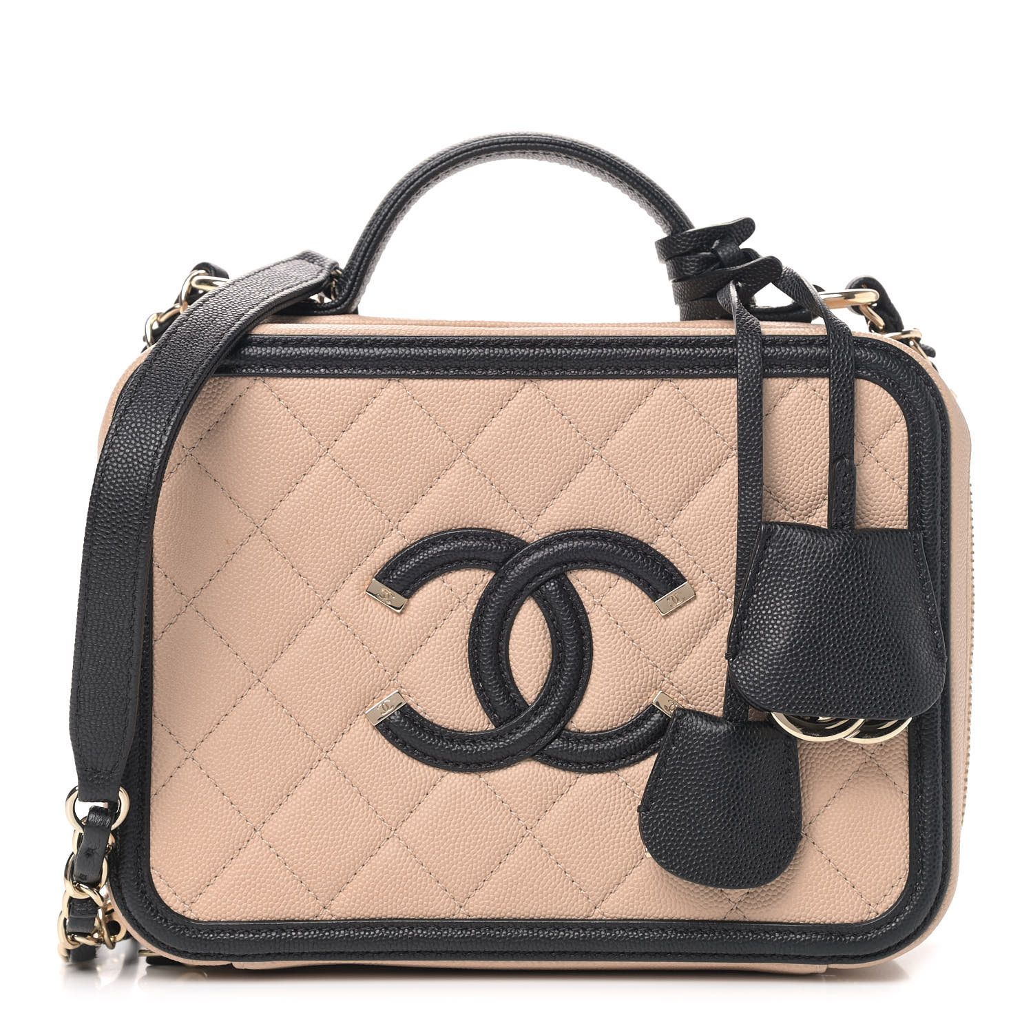 CHANEL

Caviar Quilted Medium CC Filigree Vanity Case Beige Black | Fashionphile