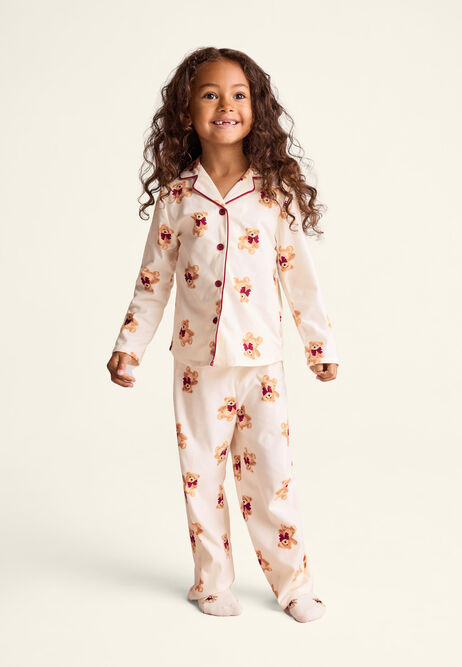 Girls Cream Teddy Print Family Pyjama | Peacocks