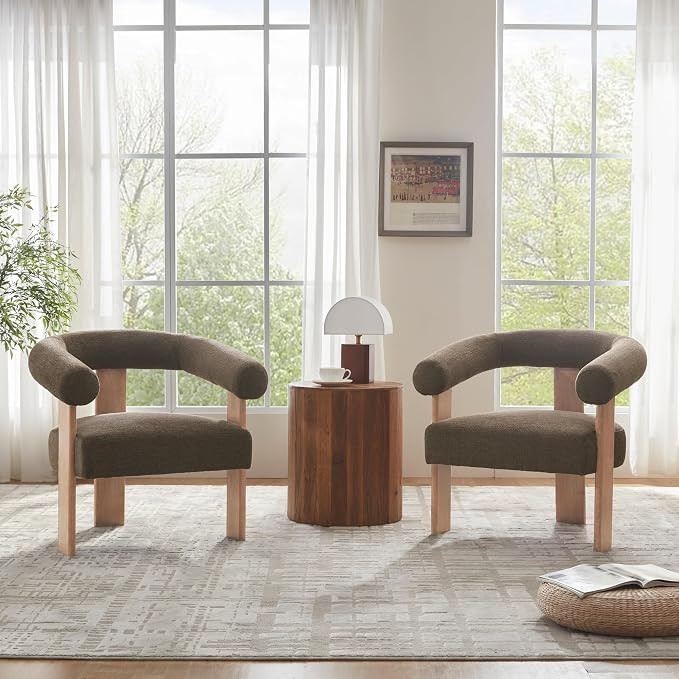 VKNOW Accent Chairs Set of 2, Modern Upholstered Living Room Chair Armchair with Solid Wood Legs,... | Amazon (US)