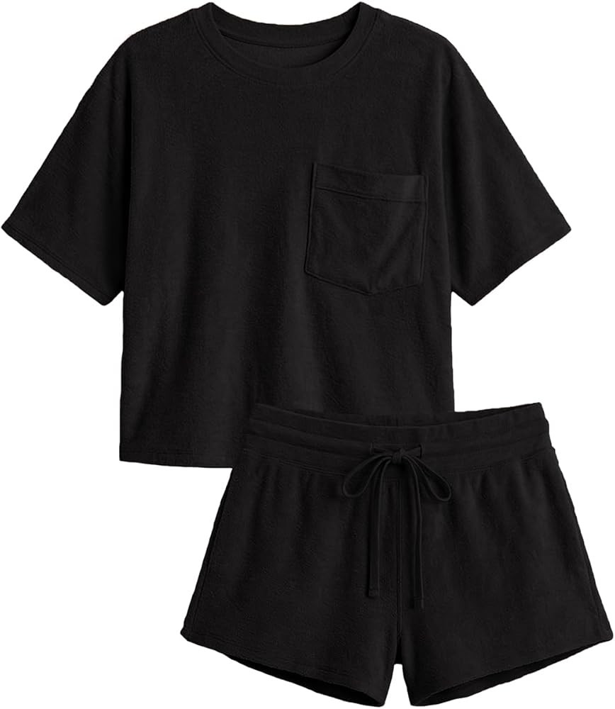 Haellun Womens 2 Piece Lounge Set Short Sleeve Tops and Shorts | Amazon (US)