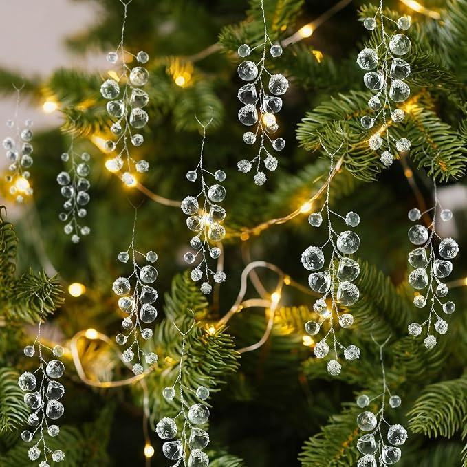 12Pcs Crystal Christmas Ornaments for Tree Decorations, Hanging Acrylic Snowy Cluster Icicle Orna... | Amazon (US)