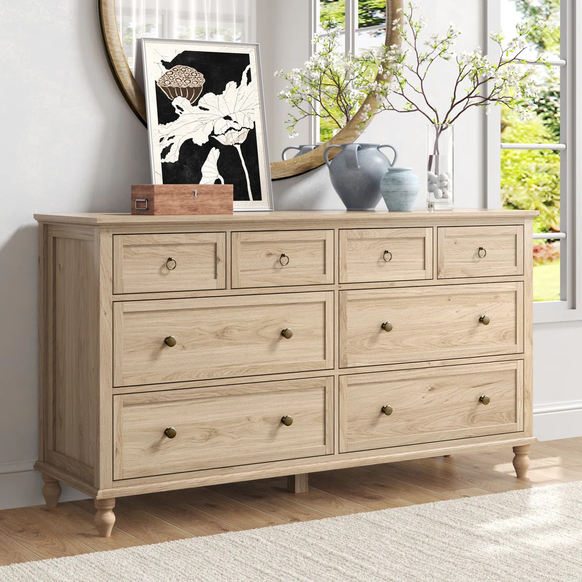 8 Drawer Dresser For Bedroom, 65in Large Long Drawer Dresser with Deep Drawers, Rustic Wood Wide ... | Wayfair North America