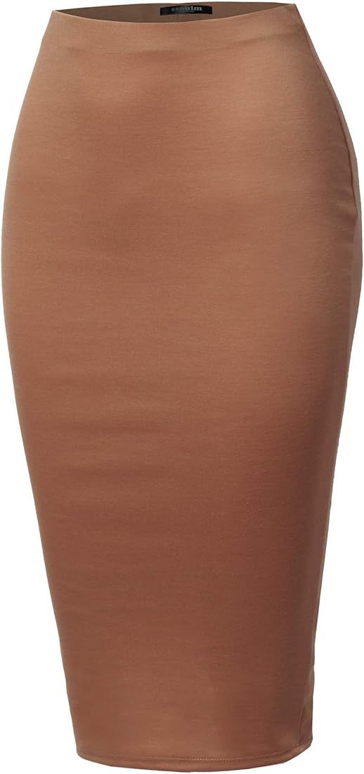 SSOULM Women's Work Office Stretchy Fitted Midi Pencil Skirt with Back Slit and Plus Size | Amazon (US)