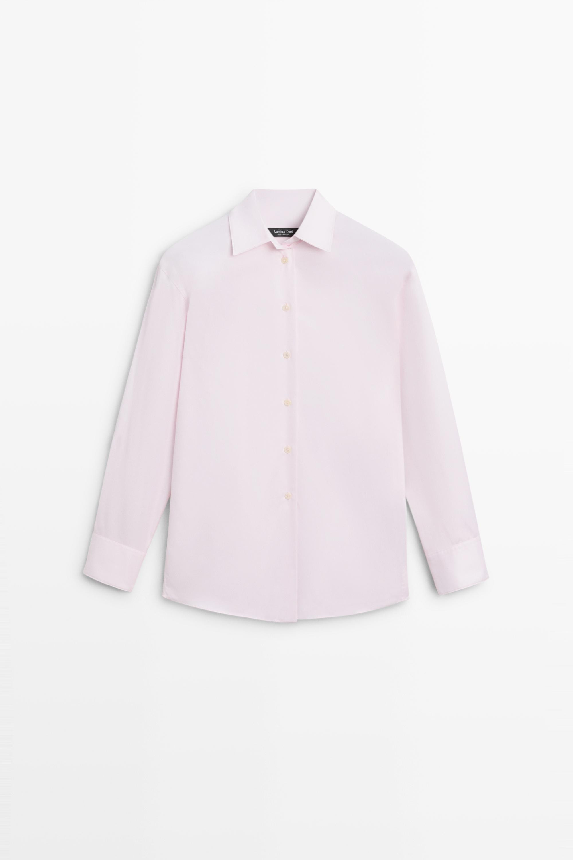 Long 100% cotton poplin shirt - PINK | Massimo Dutti US