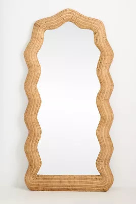Maxine Rattan Scalloped Floor Mirror | Anthropologie (US)