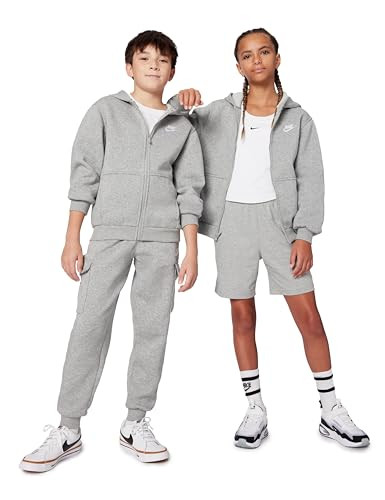 Nike Kid's Sportswear Club Fleece Full-Zip Hoodie, Dark Grey Heather/Base Grey/White, Small | Amazon (US)