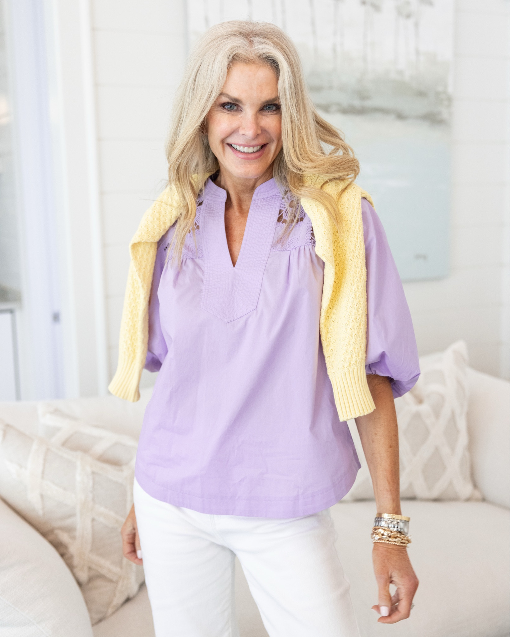 Loving this lavender moment. 
Wearing size S blouse. Jeans fit TTS
TANYA15 for 15% off site wide

#LTKStyleTip #LTKFindsUnder100 #LTKOver40