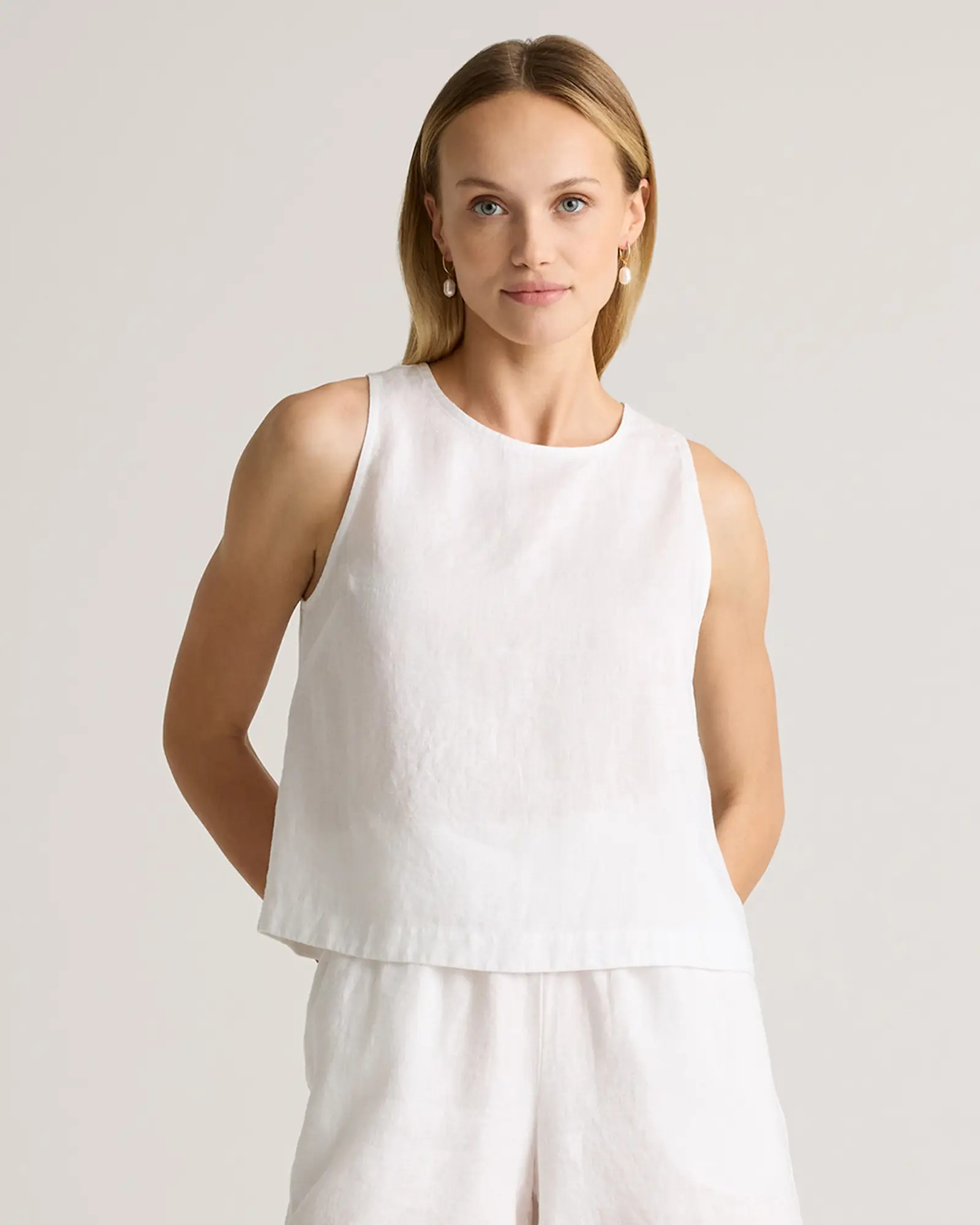 100% European Linen Cropped Tank in White | Quince