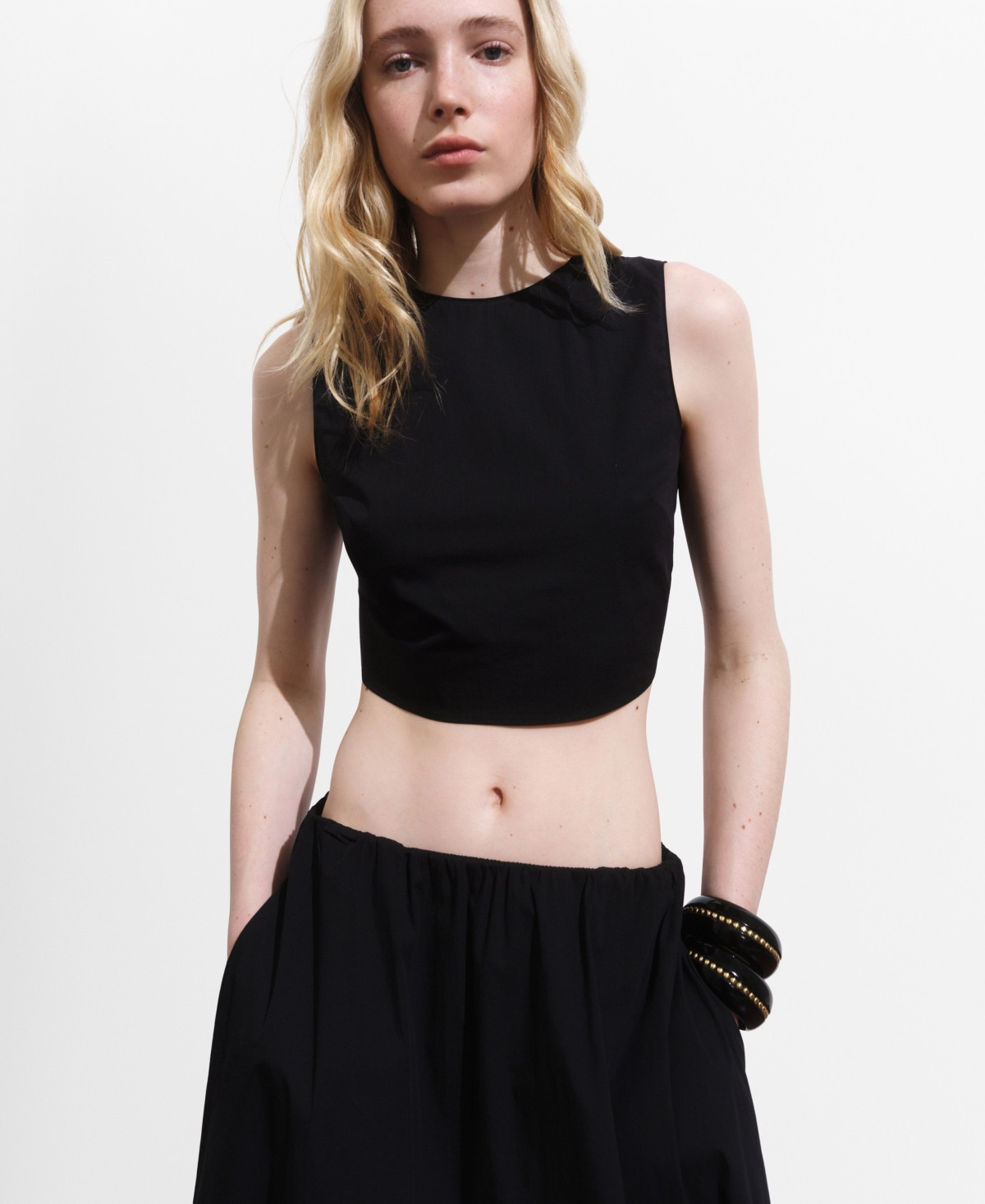 Mango Women's Back Bowtie Crop Top - Black | Macy's