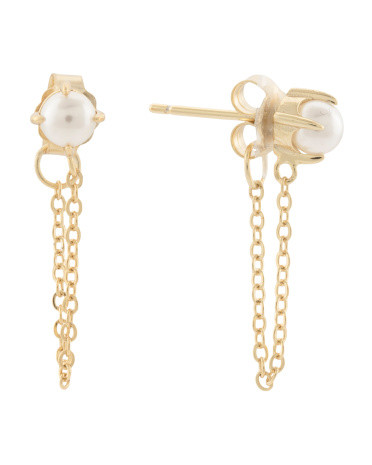 Gold Plated Sterling Silver Cz Stud Chain Front To Back Earrings | TJ Maxx