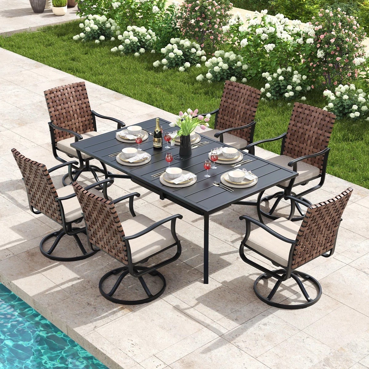 From casual lunches to evening dinners — this set makes outdoor dining feel effortlessly elevated. ON SALE and under $1,100.

Keywords:

* rattan patio dining set
* 6 person outdoor dining set
* swivel patio chairs
* PE rattan furniture
* outdoor dining table set
* patio furniture set
* backyard dining set
* cushioned patio chairs
* outdoor entertaining
* backyard dining
* patio ideas
* summer gatherings
* garden party setup
* outdoor living space
* family dinners outside
* patio hosting
* coastal aesthetic
* resort style outdoor
* relaxed luxury
* natural texture decor
* warm outdoor living
* vacation at home
* laid-back elegance
* summer lifestyle aesthetic

#LTKSeasonal #LTKHome #LTKSaleAlert