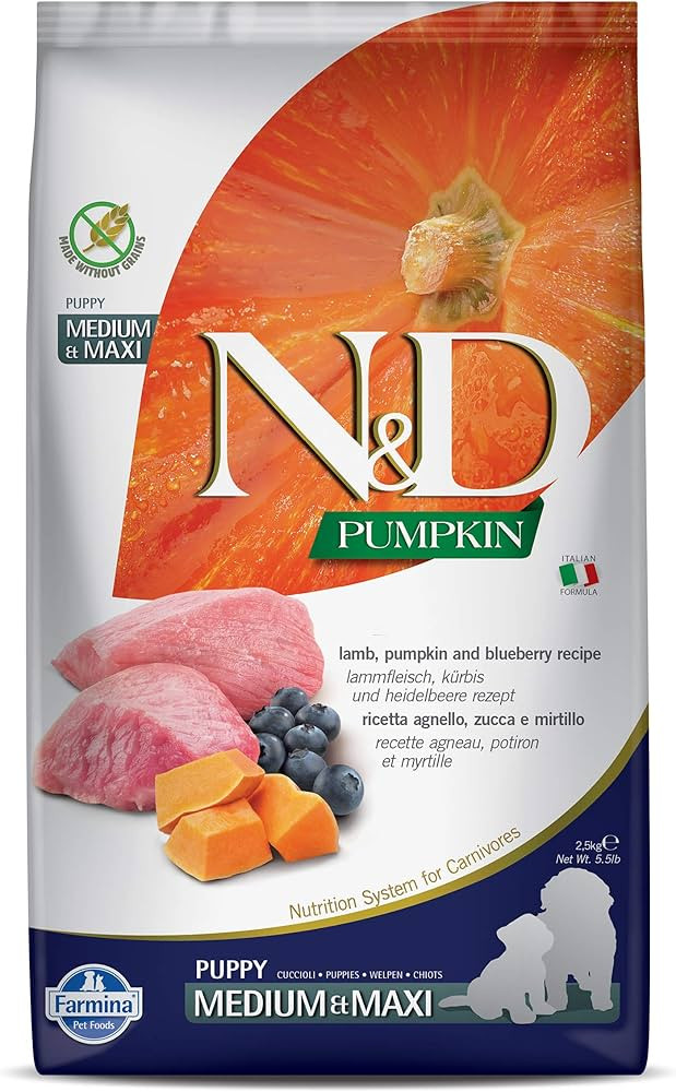 Farmina N&D Dog Dry Puppy Grain-Free Pumpkin Medium/Maxi Lamb & Blueberry 5.5 Pounds | Amazon (US)