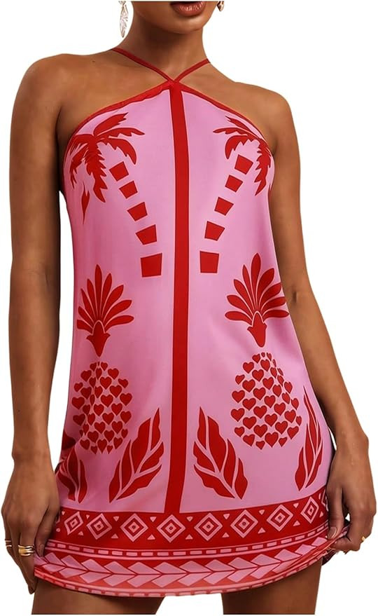MakeMeChic Women's Halter Dresses Summer Beach Backless Tropical Vacation Caribbean Outfits Boho ... | Amazon (US)