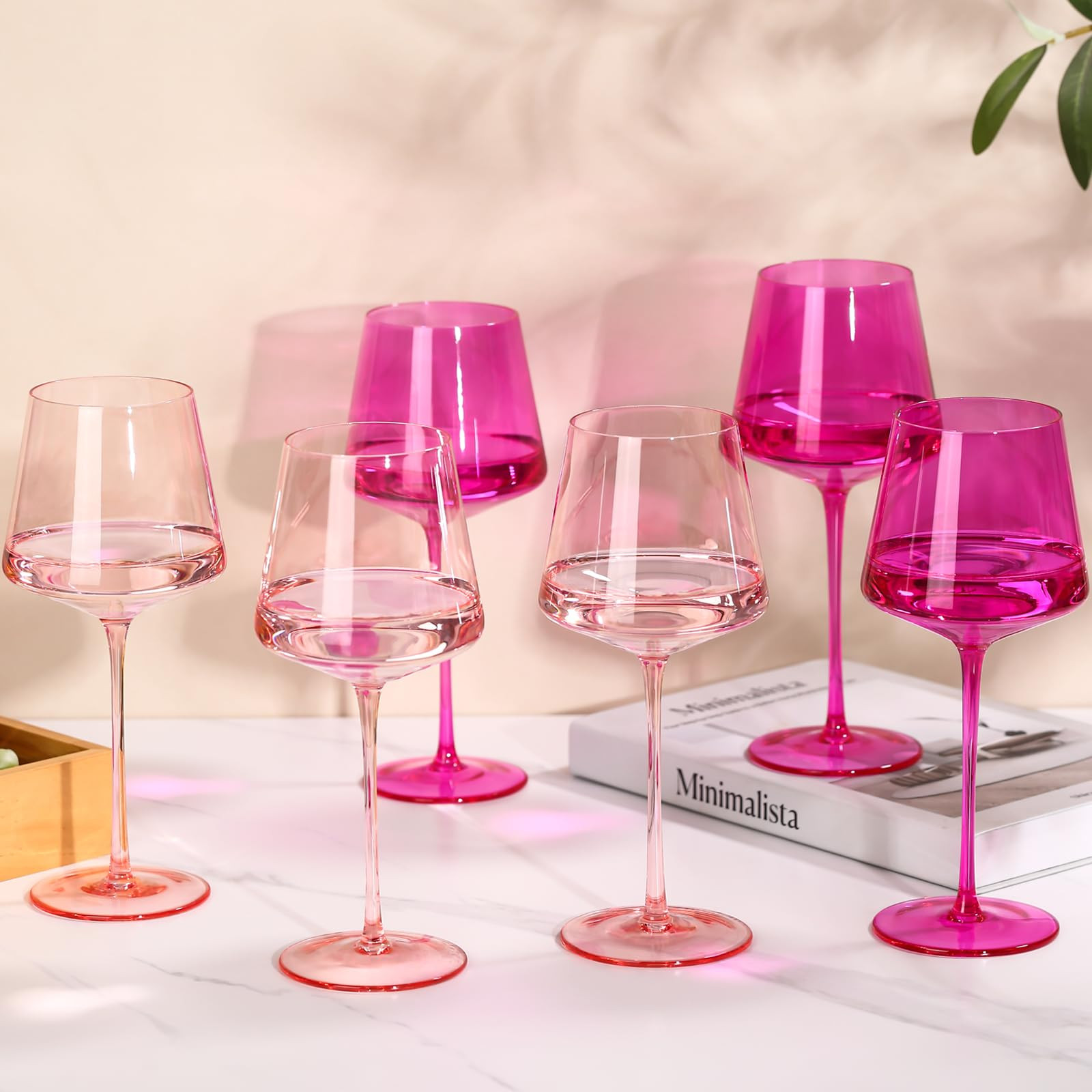 Hot Pink Wine glasses set-Magenta&Blush Pink Colored Wine Glasses Set of 6 Gifts for Women Hand-B... | Amazon (US)