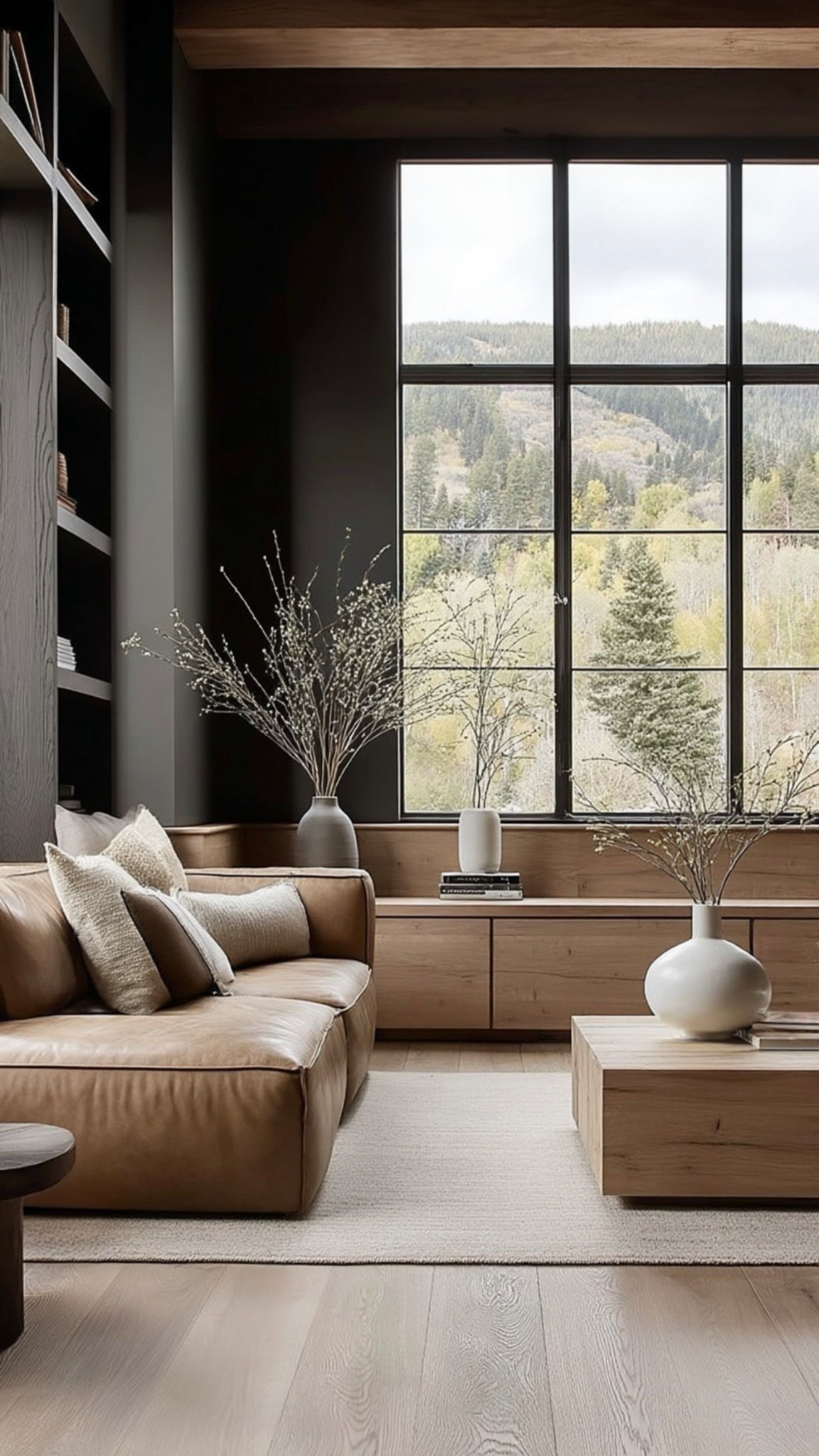 Moody meets serene in this living room design- color drenched walls, soft leather & warm wood tones. 🤎

#LTKHome #LTKSaleAlert