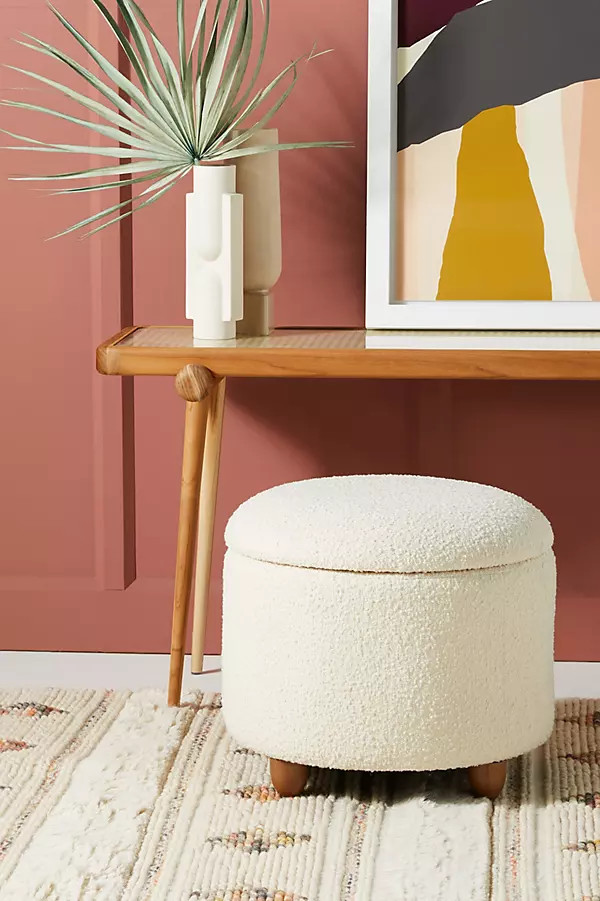 Bouclé Louise Storage Ottoman By Anthropologie in White | Anthropologie (US)