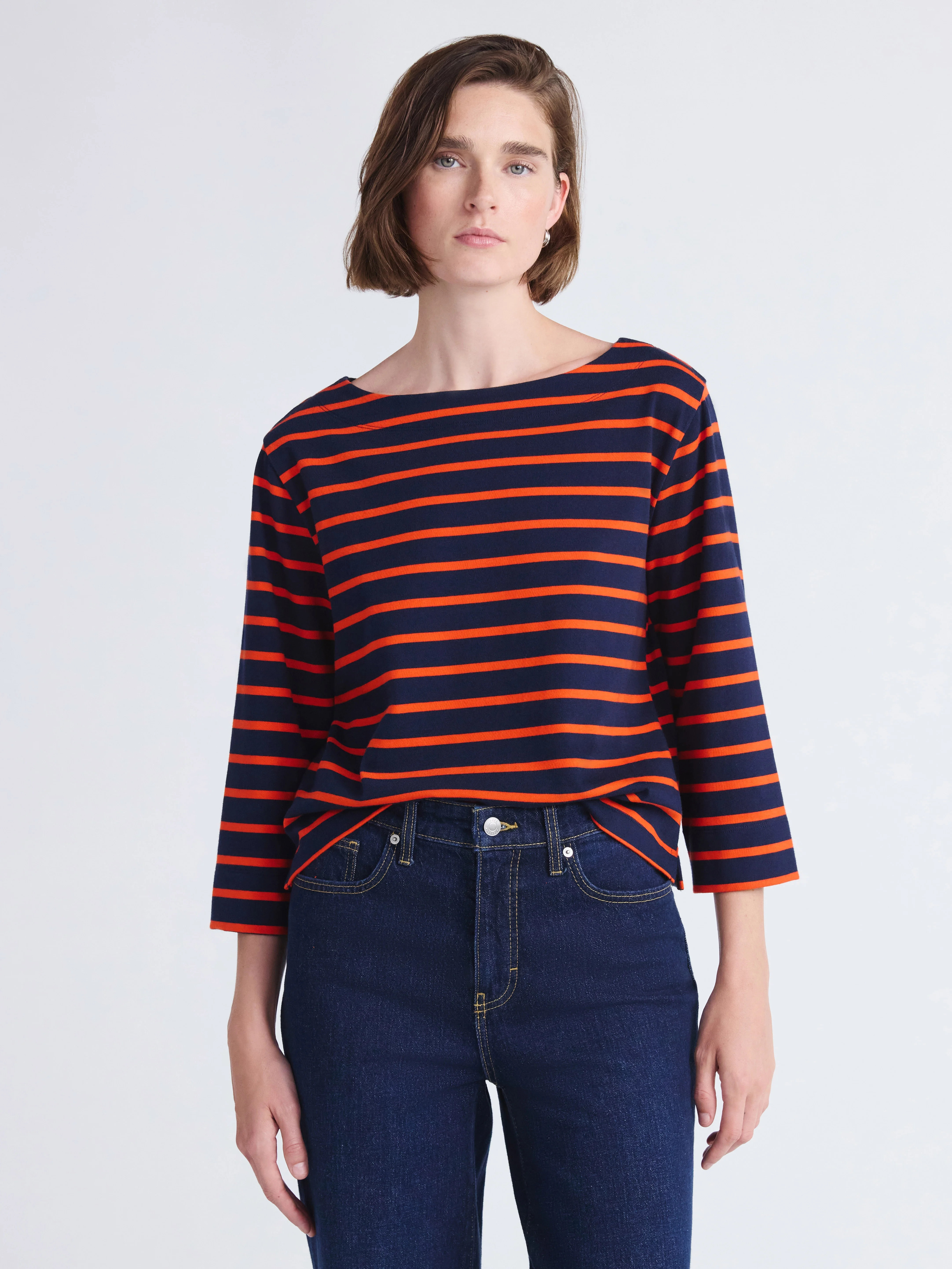Free Assembly Women's and Women's Plus Striped Cotton Boatneck Tee with 3/4-Length Sleeves, Sizes... | Walmart (US)
