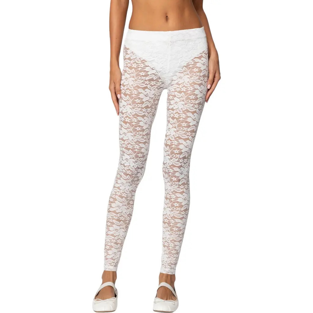 EDIKTED Sheer Lace Leggings in White at Nordstrom, Size X-Small | Nordstrom
