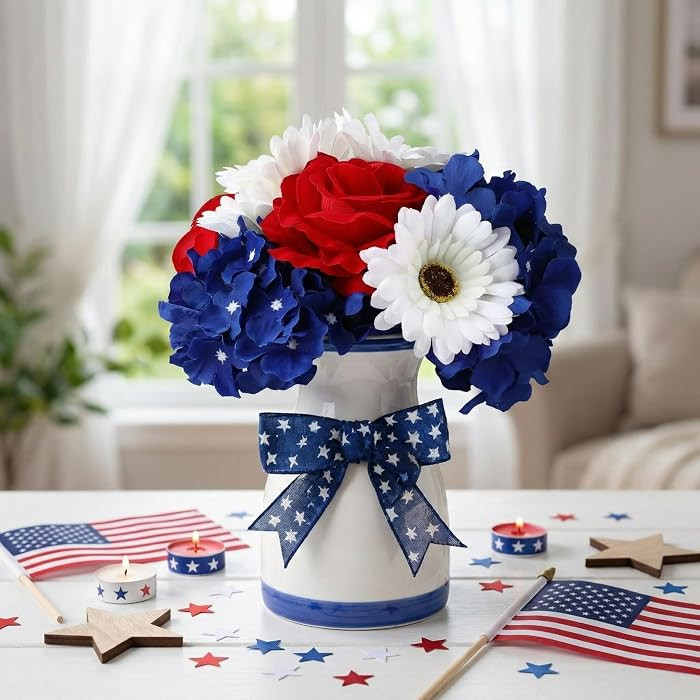 8 Pcs Red White Blue Artificial Flower Patriotic Decoration 4th of July Flower 250th Anniversary ... | Amazon (US)