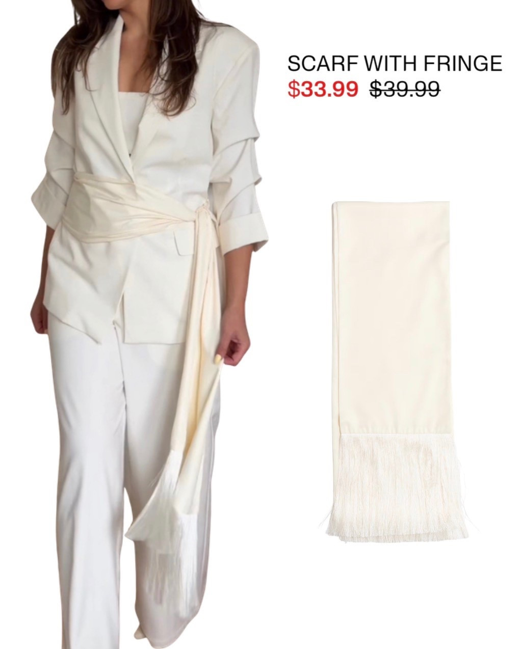 H&M white fringe scarf on sale!! You can wear this so many different ways! Spring, summer, Parisian style, look for less.

#LTKSaleAlert #LTKWorkwear