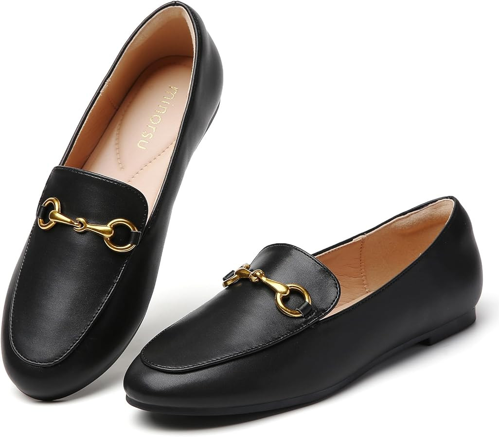 Minorsu Buckle Loafers for Women Slip On Round Toe Dress Flats Business Casual Work Driving Shoes | Amazon (US)