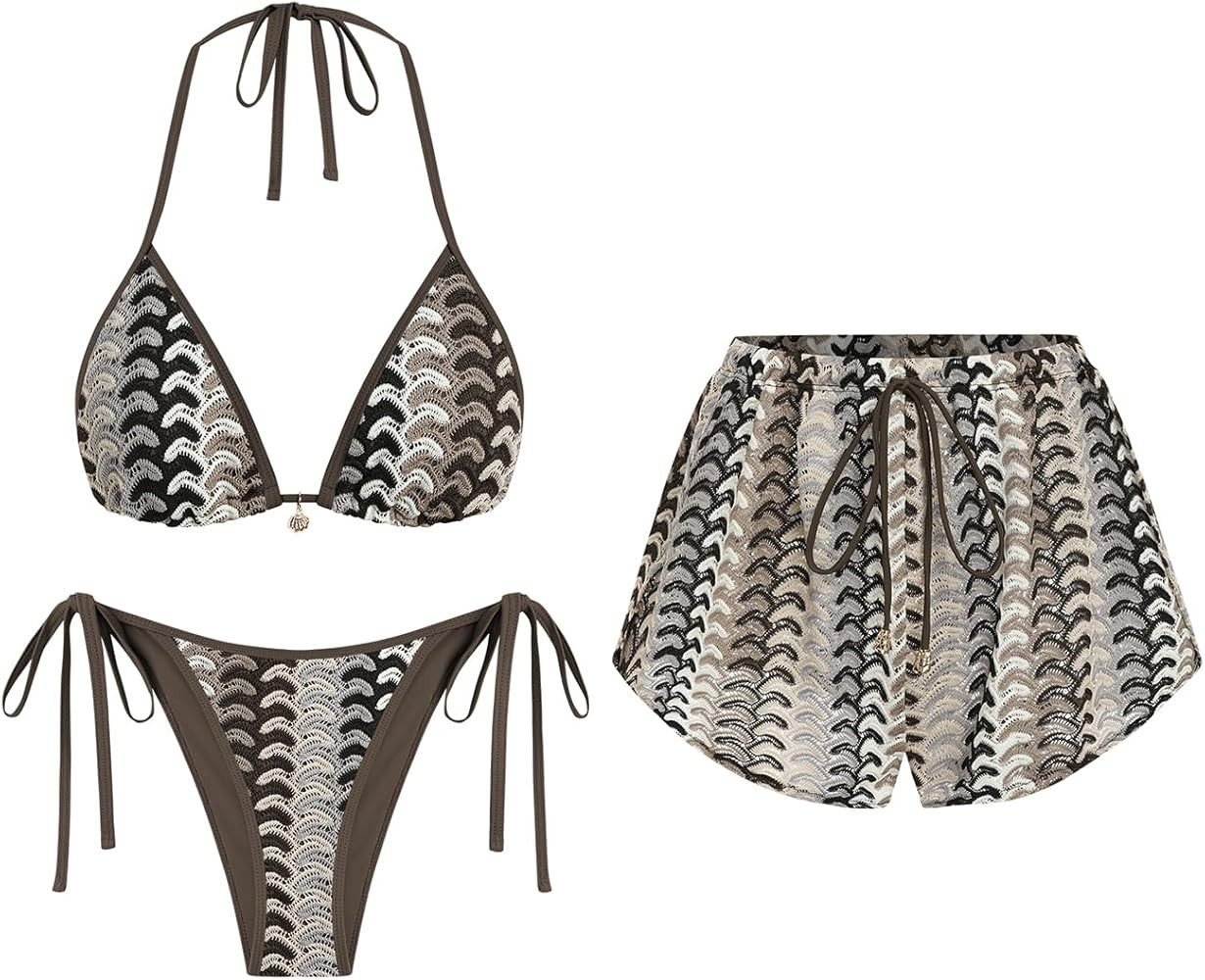 ZAFUL Womens 3 Piece Bikini Set with Shorts Cute Vacation Swimsuits for Beach Cruise Bathing Suit... | Amazon (US)