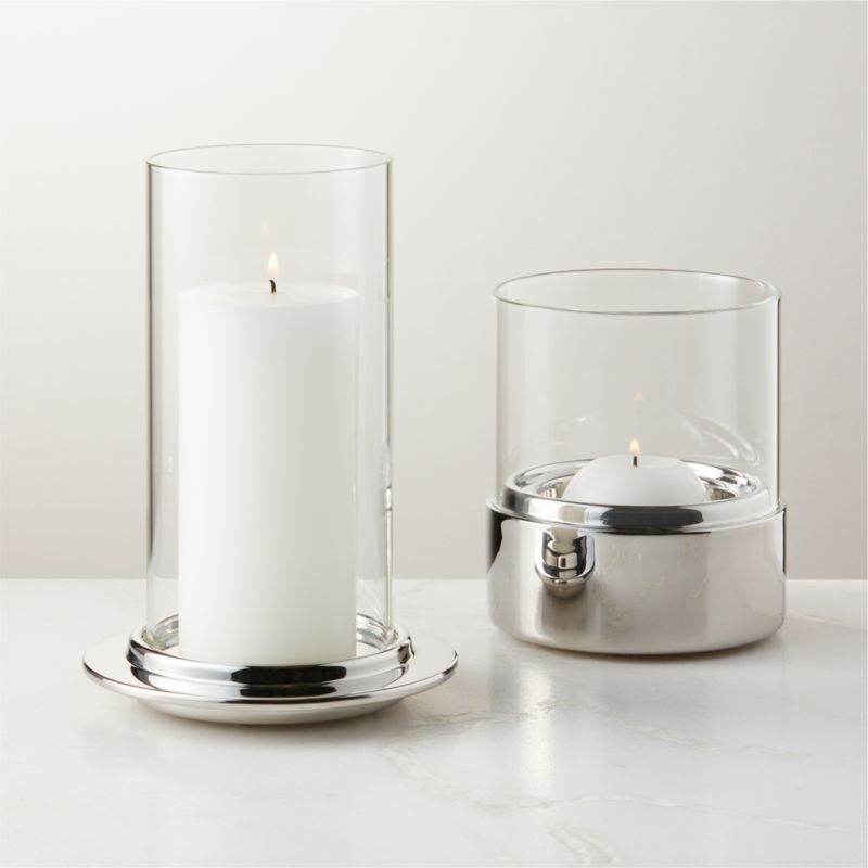 Alta and Bassa Stainless Steel Hurricane Candle Holders | CB2 | CB2