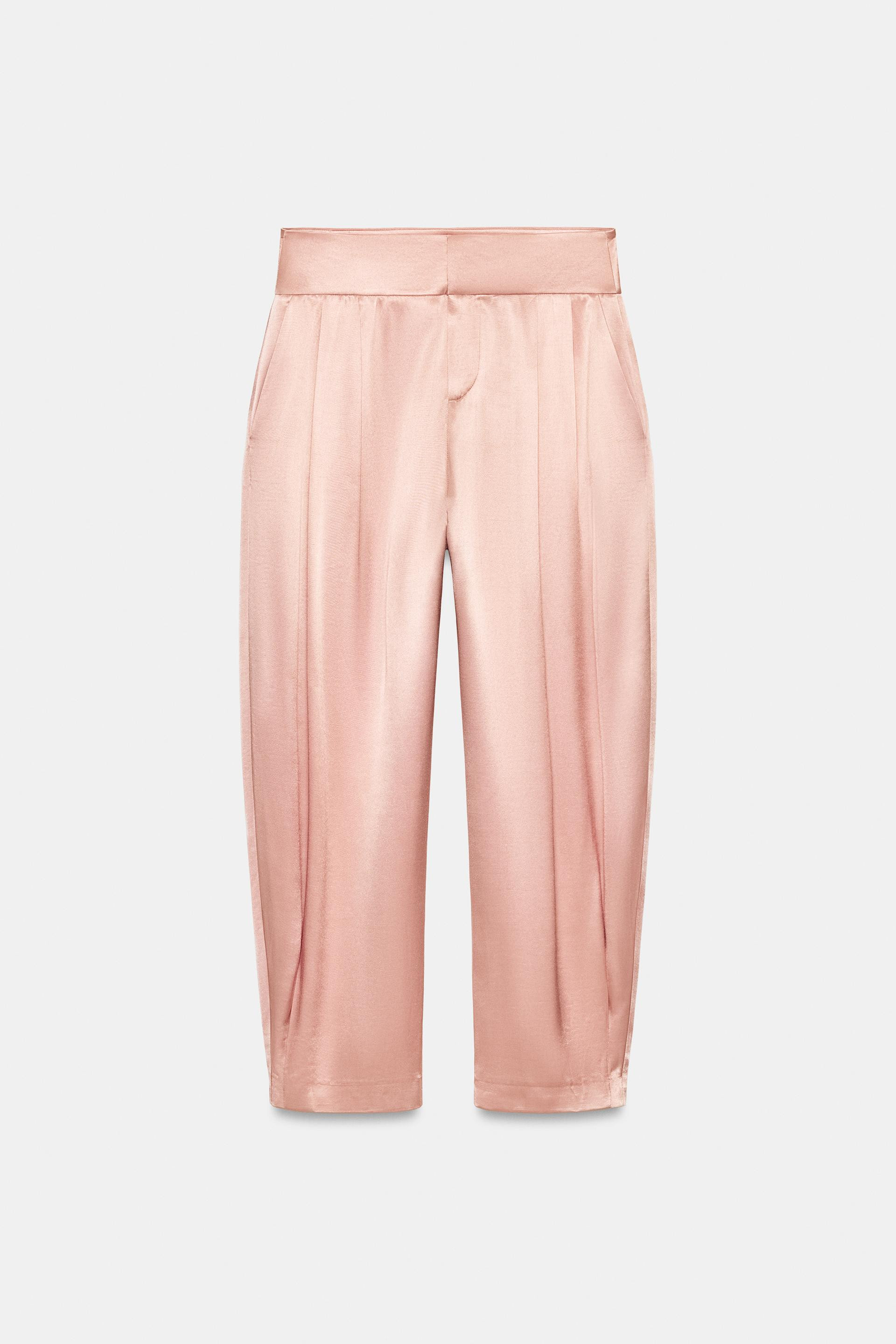 Zara - Satin Effect Pleated Pants - Pink - Xl - Woman | Zara US