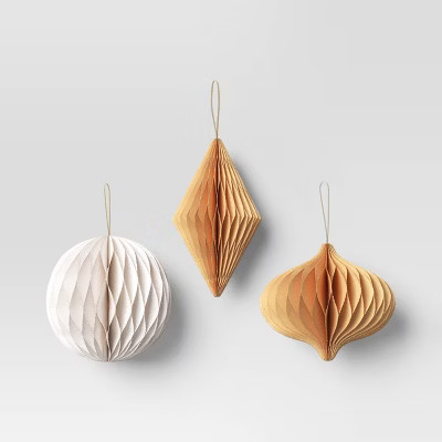 3pc Paper Honeycomb Ornament Christmas Figurine Set - Wondershop™ Natural/White | Target