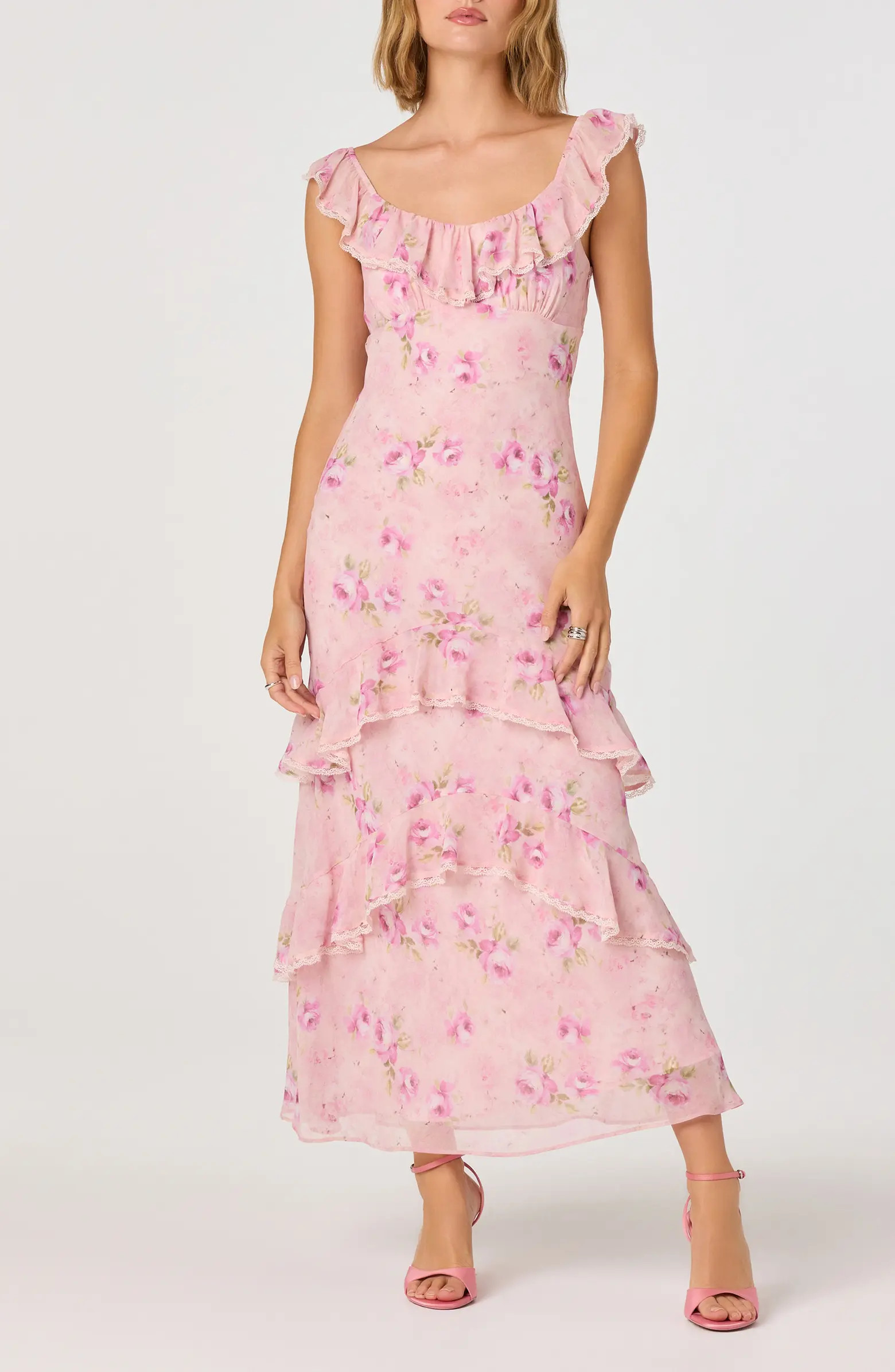 Laisha Floral Ruffle Trim Midi Dress | Nordstrom