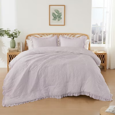 3Pcs Comforter set Diamond-Pattern Quilted Top Comforter for All Seasons Pre-Washed Bedding Set, Lightweight Solid Bed Comforter Sets, Purple, | Target