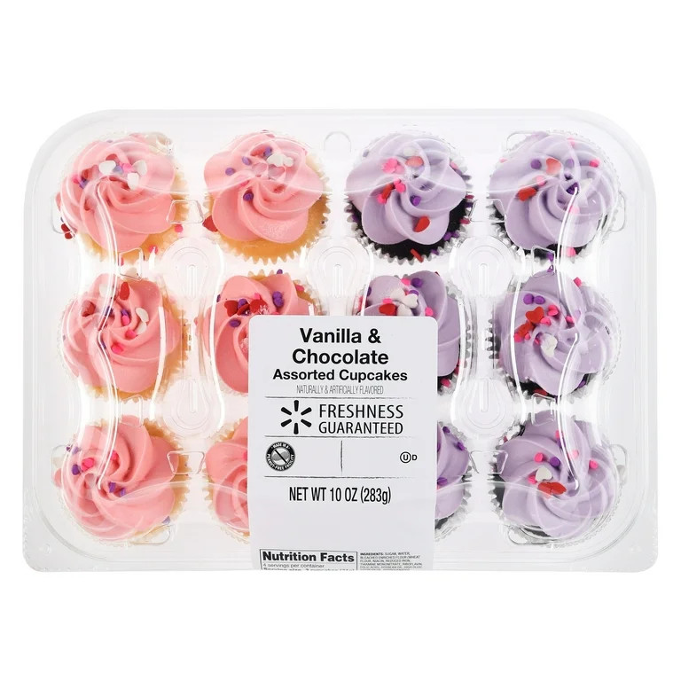Walmart Freshness Guaranteed Valentine's Day Vanilla & Chocolate Mini Cupcakes, 10 oz, 12 Count | Walmart (US)
