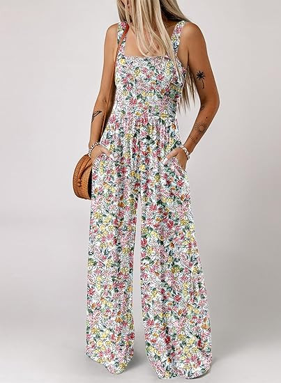 Dokotoo Women's Casual Loose Overalls Jumpsuits One Piece Sleeveless Printed Wide Leg Long Pant R... | Amazon (US)