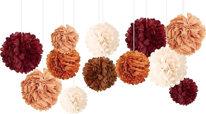 NICROHOME 12 PCS Carmine, Rust Orange, Light Brown Tissue Paper Pom Poms, Party Decorations for H... | Amazon (US)