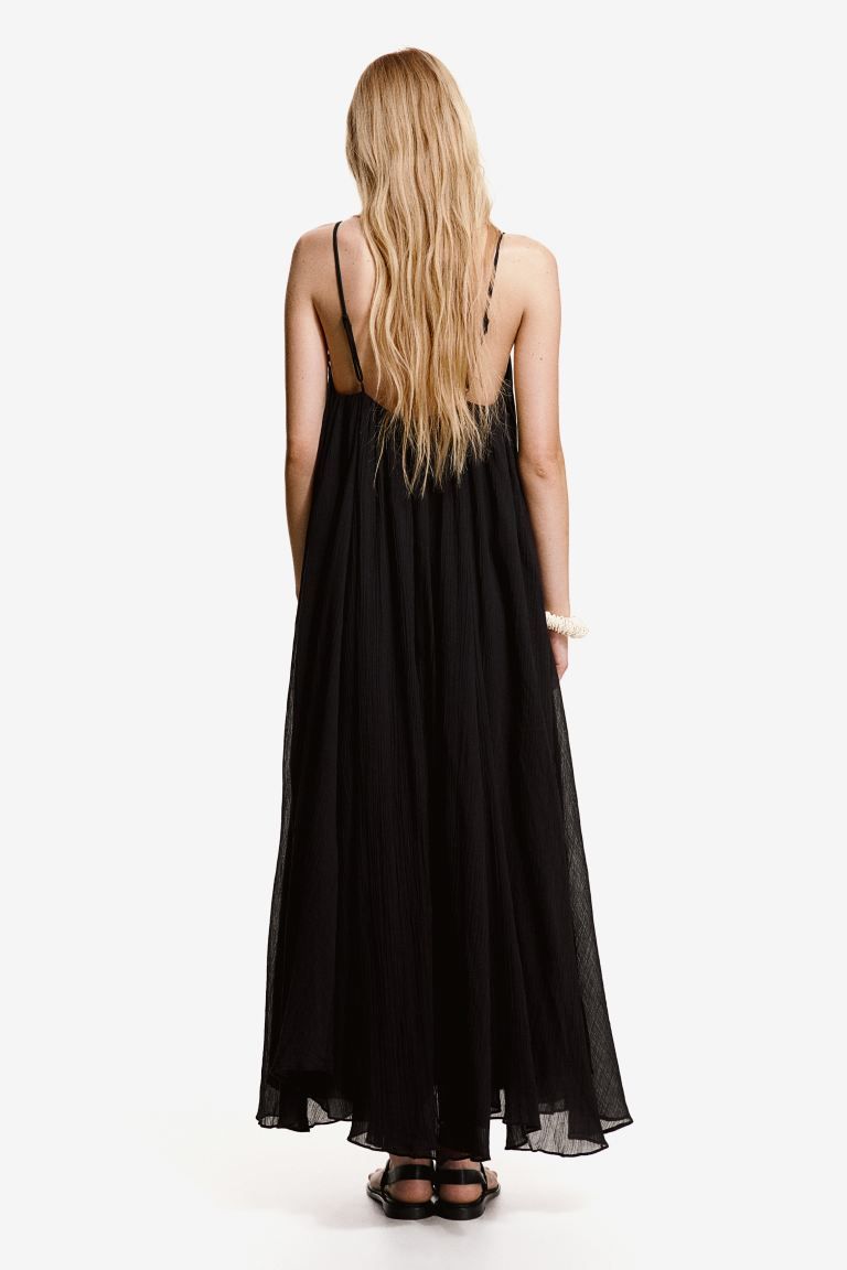 Cotton Maxi Dress - V-neck - Sleeveless - Black - Ladies | H&M US | H&M (US + CA)