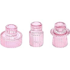 Vixdonos Pink Candlestick Holders Set of 3 Glass Candle Holders for Taper Candles,Pillar Candles ... | Amazon (US)