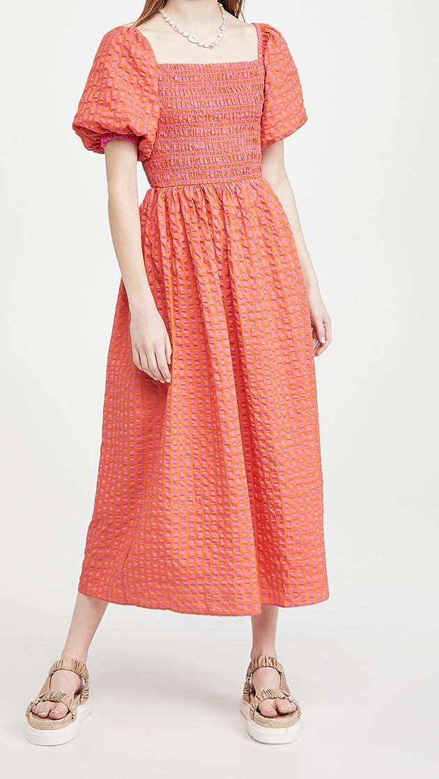 Orange Gingham Midi Dress | Shopbop
