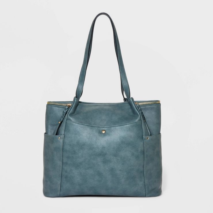 VR NYC Zoey Multi Pocket Tote Top Handle Bag - Blue | Target