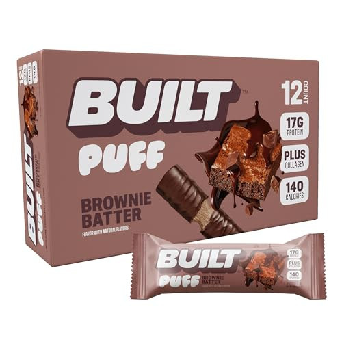 Built Bar, Puff Protein Bars, Brownie Batter Puff, 17g Protein Snacks, On-The-Go Bars, Only 140 Calories, 6g Sugar, Collagen, Gluten Free, 12 Count | Amazon (US)