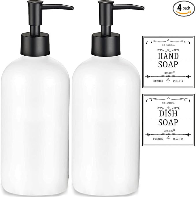 White Soap Dispenser with Rust Proof Pump, Waterproof Labels (2 Pack,16 Oz), Soap Dispenser Bathr... | Amazon (US)
