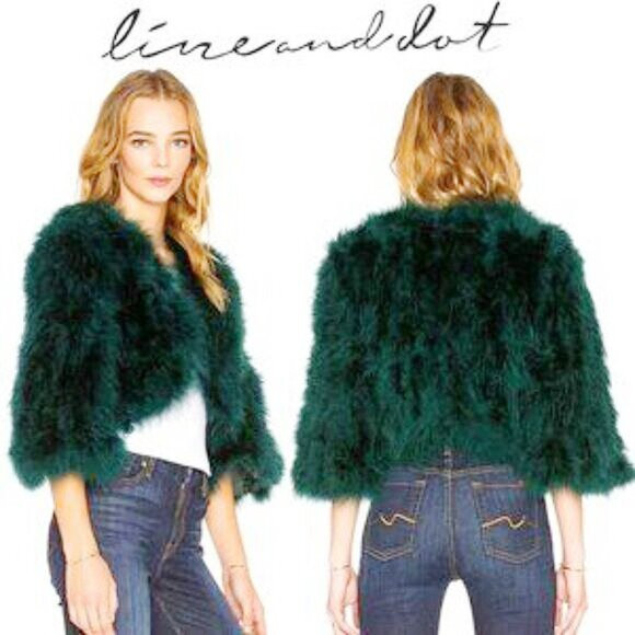 💥SHOWSTOPPER!💥Boheme Marabou Feather Bell Sleeve Cropped Jacket in Pine Green | Poshmark