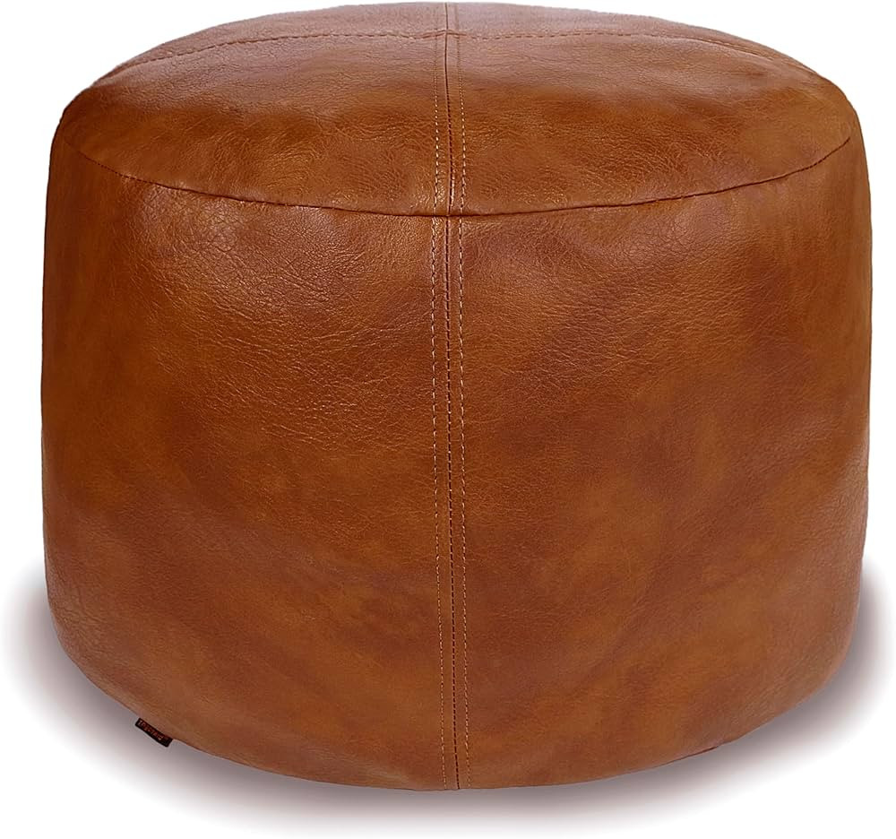 Thgonwid Unstuffed Faux Leather Pouf Cover, Handmade Footstool Ottoman Storage Solution, Floor Fo... | Amazon (US)