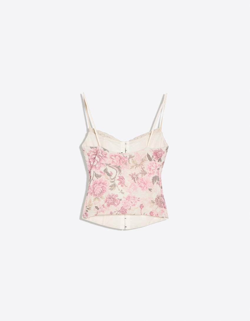Floral corset strappy top - Women | Bershka UK