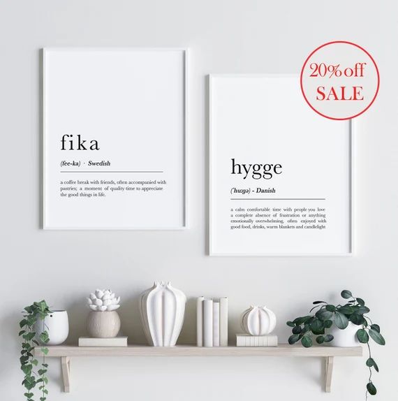 Fika definition Hygge definition Set of 2 Wall art Hygge | Etsy | Etsy (US)