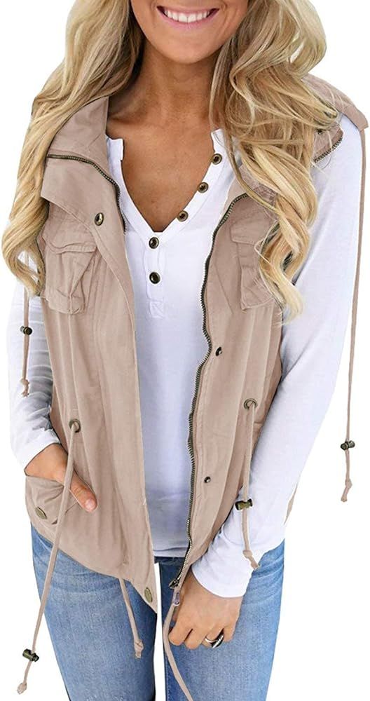 Tutorutor Womens Military Safari Camo Vest Utility Lightweight Sleeveless Hooded Drawstring Jackets  | Amazon (US)