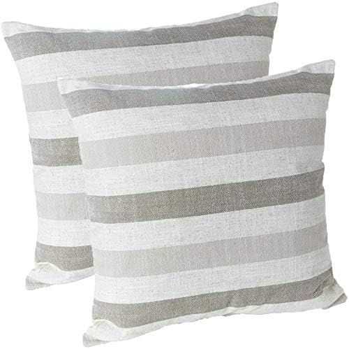 Klear Vu Liza Coastal Linen Decorative Throw Pillow, 18" x 18", Set of 2, 18 x 18, Taupe Stripe | Amazon (US)