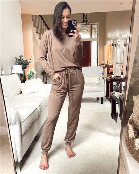 Amazon lounge set on deal! Only $25 and perfect for a casual lounge wear or travel outfit! Runs true to size - I’m wearing a small. 

#LTKunder50 #LTKCyberweek #LTKfit