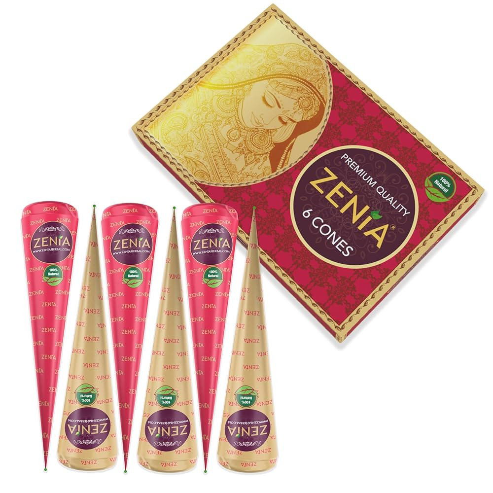 Zenia 6 Pack 100% Natural Ready to Use Henna Paste Hair Color Hair Dye Cones Reddish Brown Color | Amazon (US)